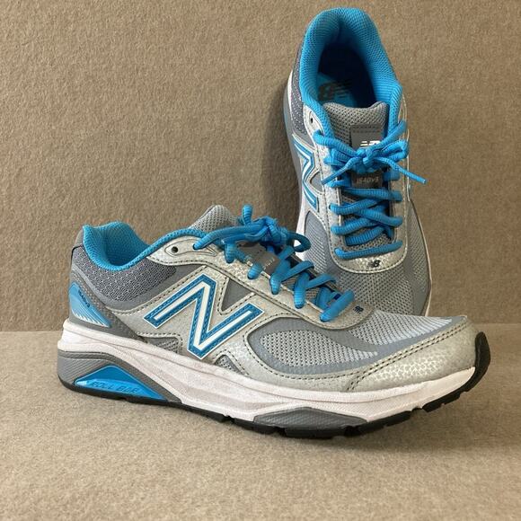 New Balance 1540v3 Shoes Womens 8 Silver Gray Polaris Blue Daily Rollbar Walking - Picture 2 of 9